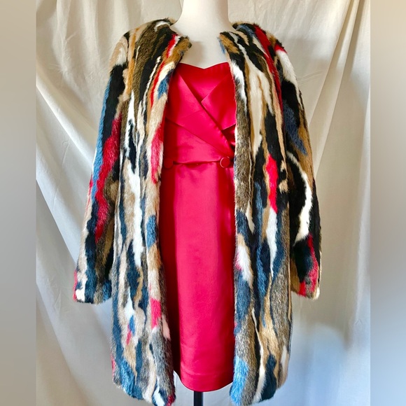Zara Faux Fur Multicolor Longline sz M - Picture 6 of 7